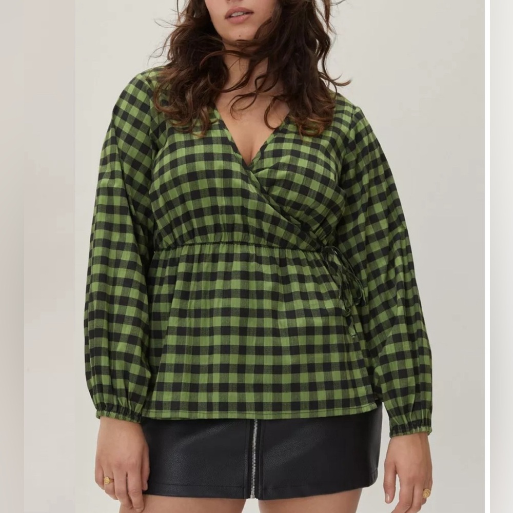 Check Wrap Long Sleeve Top Size 16